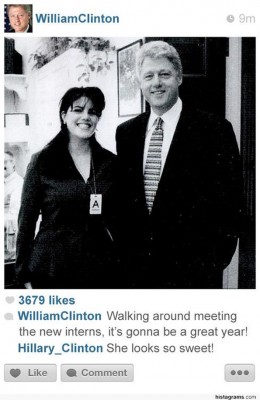 Ο Μπιλ Κλίντον ποζάρει με την “αγαπημένη” του γραμματέα, Μόνικα. Η Χίλαρι, σχολιάζει: “Δείχνει τόσο γλυκιά”.