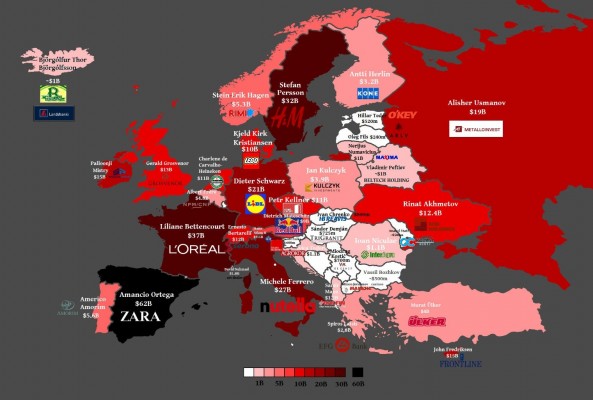 The richest people in Europe, by country