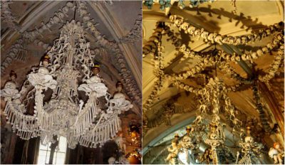 Η εκκλησία που είναι διακοσμημένη από ανθρώπινα οστά. Χρησιμοποιήθηκαν 70.000 σκελετοί για να κατασκευαστούν πολυέλαιοι αλλά και η Αγία Τράπεζα
