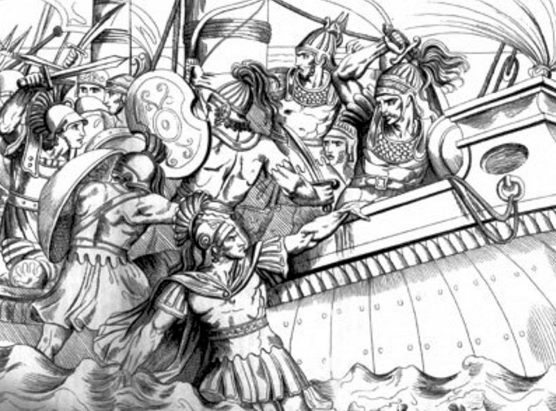 O Κυνέγειρος στη Μάχη του Μαραθώνα, που σταμάτησε ένα περσικό πλοίο με το χέρι του. Όταν του το έκοψαν έβαλε το άλλο χέρι, όταν το έκοψαν και αυτό χρησιμοποίησε τα δόντια του!