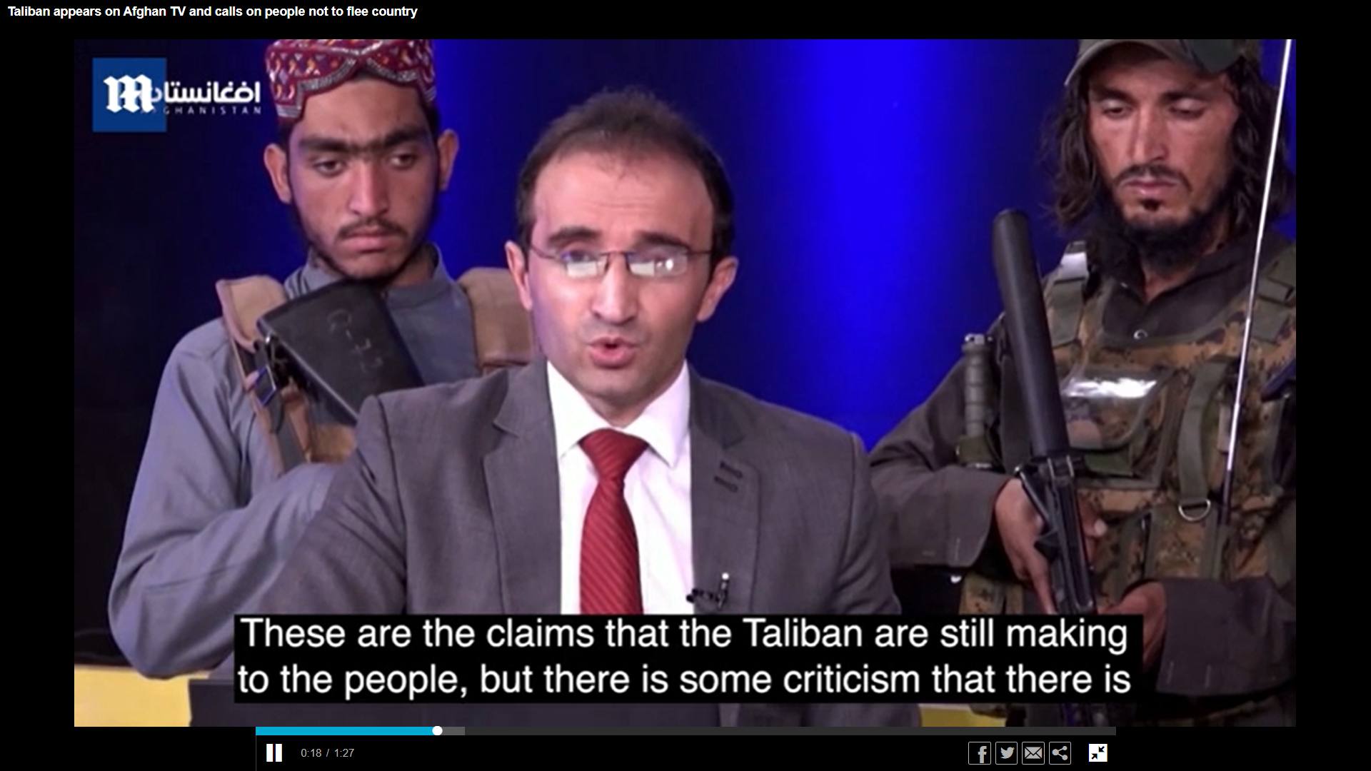 Ένοπλοι Ταλιμπάν εισέβαλαν σε στούντιο κι ανάγκασαν δημοσιογράφο να πει ότι δεν πρέπει να τους φοβούνται
