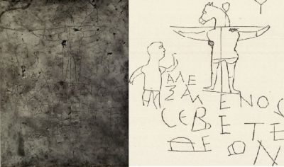 Η παλαιότερη απεικόνιση του Εσταυρωμένου είναι ένα γκράφιτι στη Ρώμη. Πρόκειται για χλευασμό εναντίον Έλληνα υπηρέτη που ήταν χριστιανός