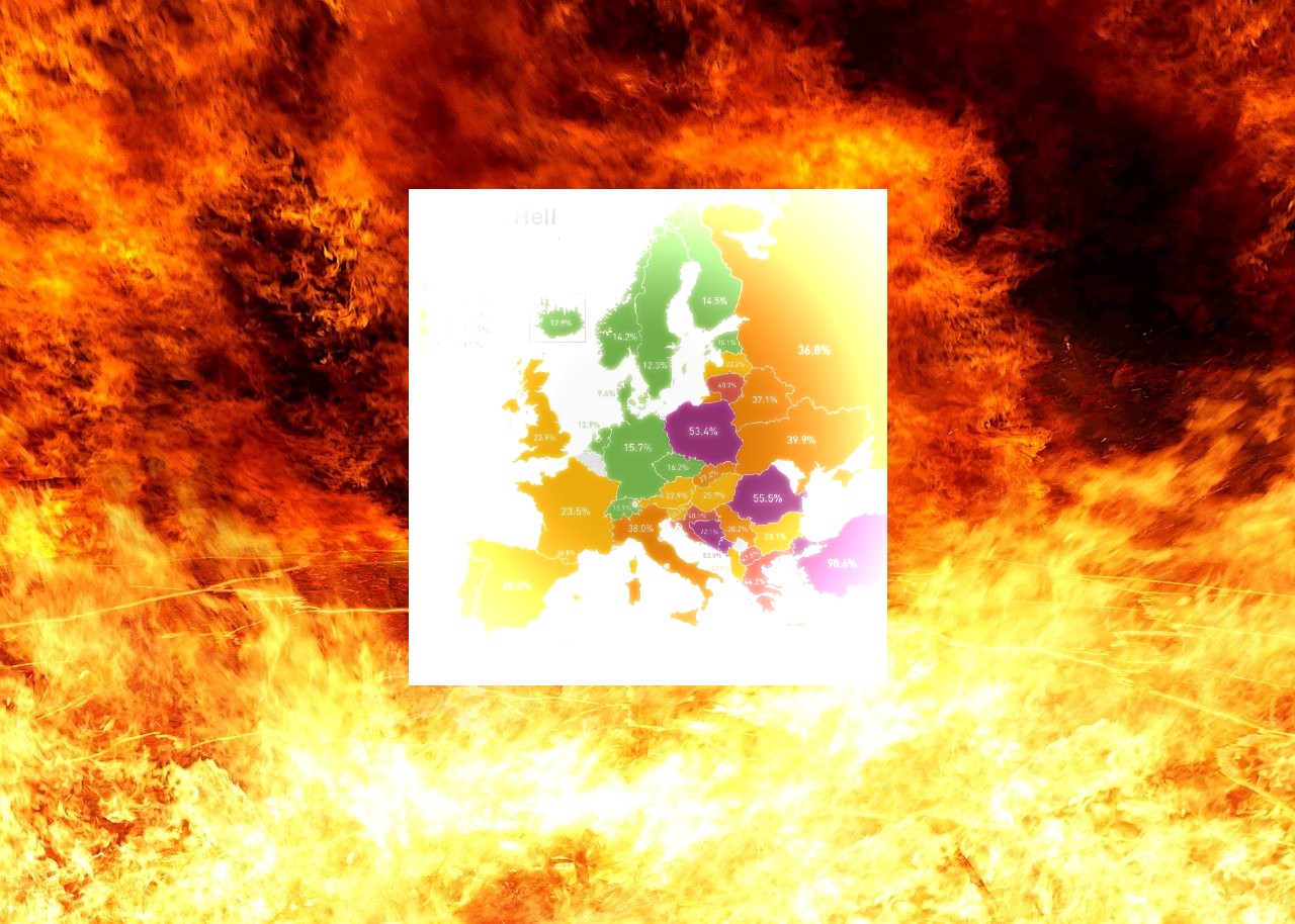Χάρτης με τους λαούς της Ευρώπης που πιστεύουν στην ύπαρξη της Κόλασης. Σε ποια θέση βρίσκεται η Ελλάδα