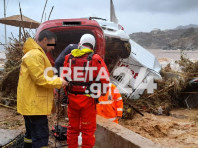 Νεκρός άνδρας στο Ηράκλειο Κρήτης λόγω κακοκαιρίας. Εγκλωβίστηκε στο αυτοκίνητό του και τον παρέσυρε χείμμαρος