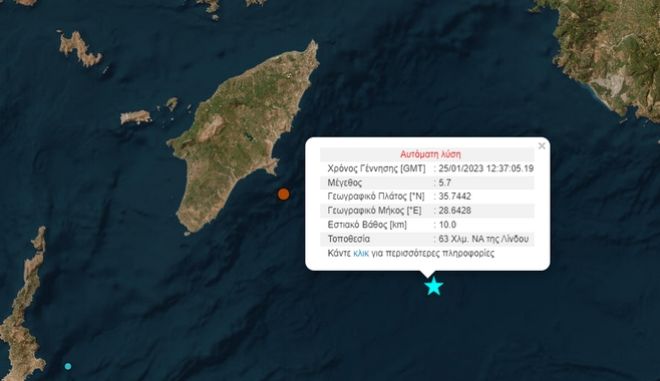 Ισχυρός σεισμός 5,7 Ρίχτερ ανοιχτά της Ρόδου. Σε θαλάσσιο χώρο το επίκεντρο