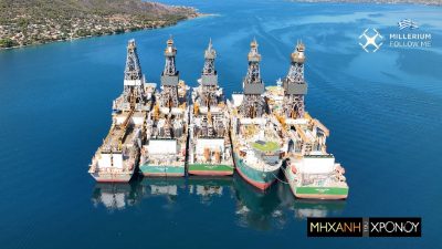 Τα υπερσύγχρονα πλωτά γεωτρύπανα που θα έβρισκαν πετρέλαιο στην Ανατολική Μεσόγειο, σαπίζουν στoν κόλπο της Ελευσίνας (drone)