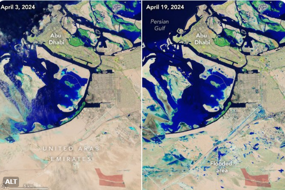 Απίστευτες δορυφορικές εικόνες από τη μεγαλύτερη πλημμύρα που έπληξε το Ντουμπάι ύστερα από 75 χρόνια
