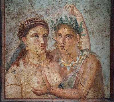 Τοιχογραφία από την Πομπηία που απεικονίζει ένα σάτυρο με μία μαινάδα. Νάπολη Εθνικό Αρχαιολογικό Μουσείο. Πηγή: Wikipedia
