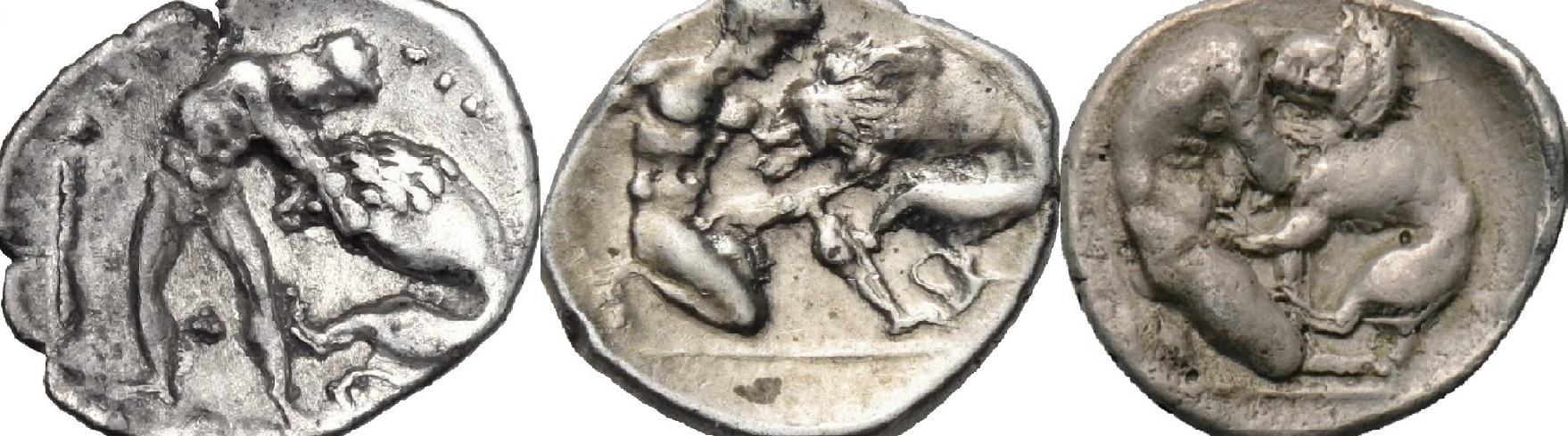 Πως ο Ηρακλής έπνιξε το λιοντάρι της Νεμέας. Νομίσματα της ελληνικής πόλης του Τάραντα στην Ιταλία απεικόνισαν τις φάσεις της πάλης