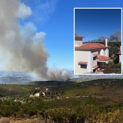 Επικίνδυνη φωτιά στη Σταμάτα Διονύσου. Μήνυμα 112 για εκκένωση στην Αμυγδαλέζα. Στην Κερατέα εκκενώθηκαν 6 οικισμοί