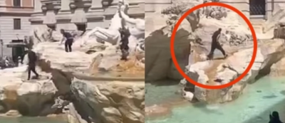Τουρίστας προσπάθησε να σκαρφαλώσει σε μαρμάρινο άλογο στη Φοντάνα ντι Τρέβι. Συνελήφθη από τις Αρχές (βίντεο)