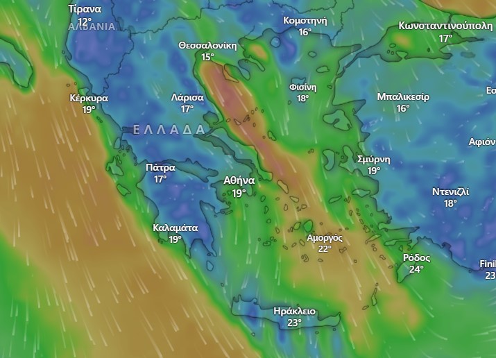 Επικαιροποιήθηκε το έκτακτο δελτίο καιρού. Έρχονται ισχυροί άνεμοι, καταιγίδες, βουτιά της θερμοκρασίας. Χάρτες